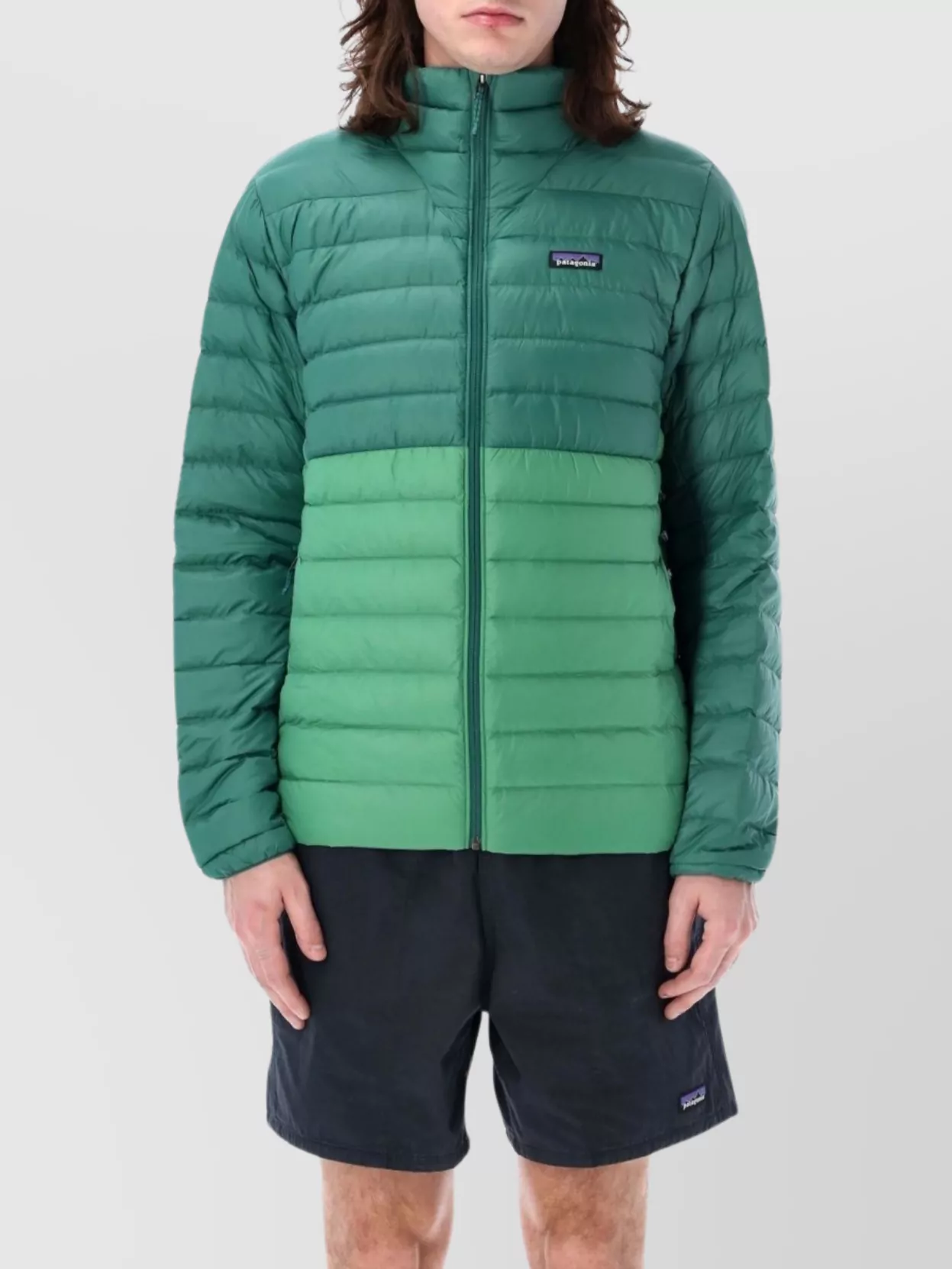 Shop Patagonia Quilted High Neck Down Jacket In Green
