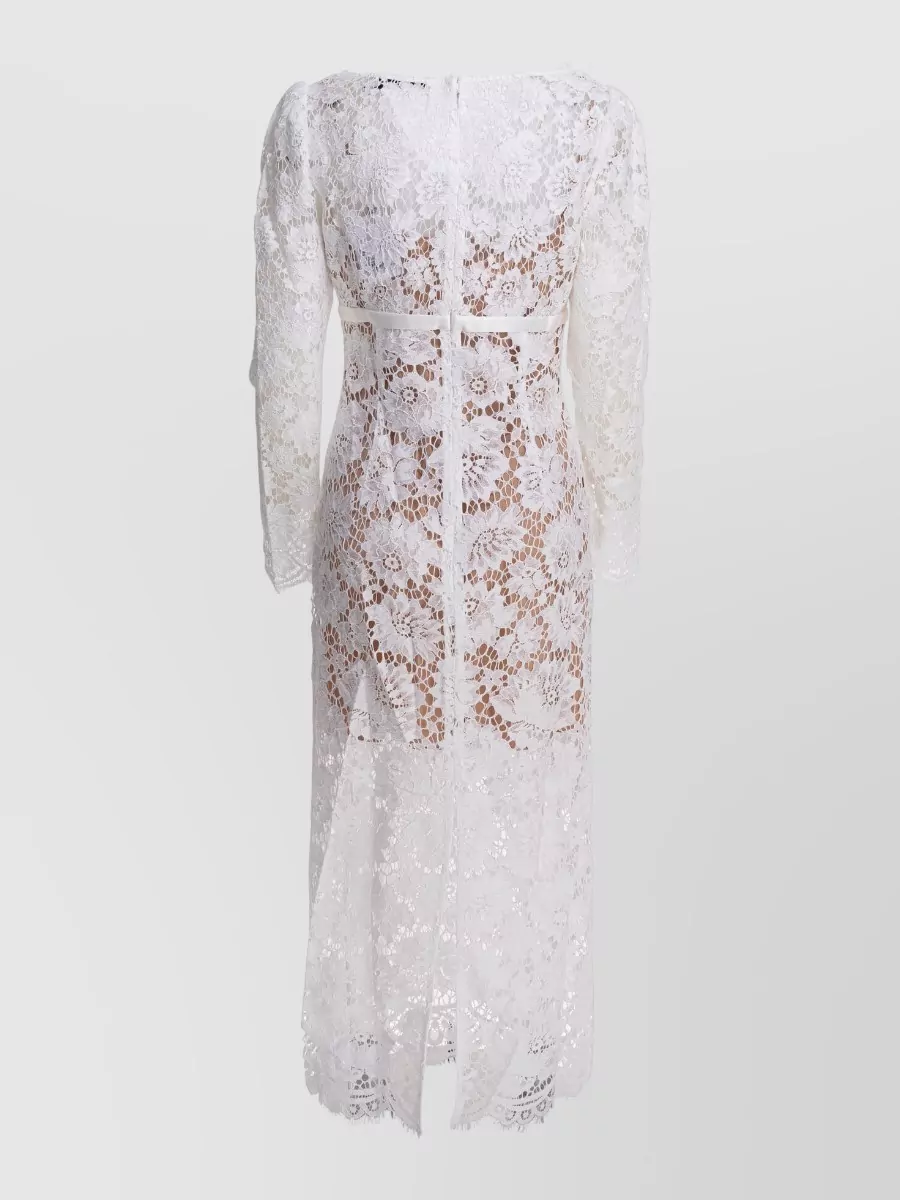 Self-Portrait Floral Lace Long Sleeve V-Neck Midi Dress