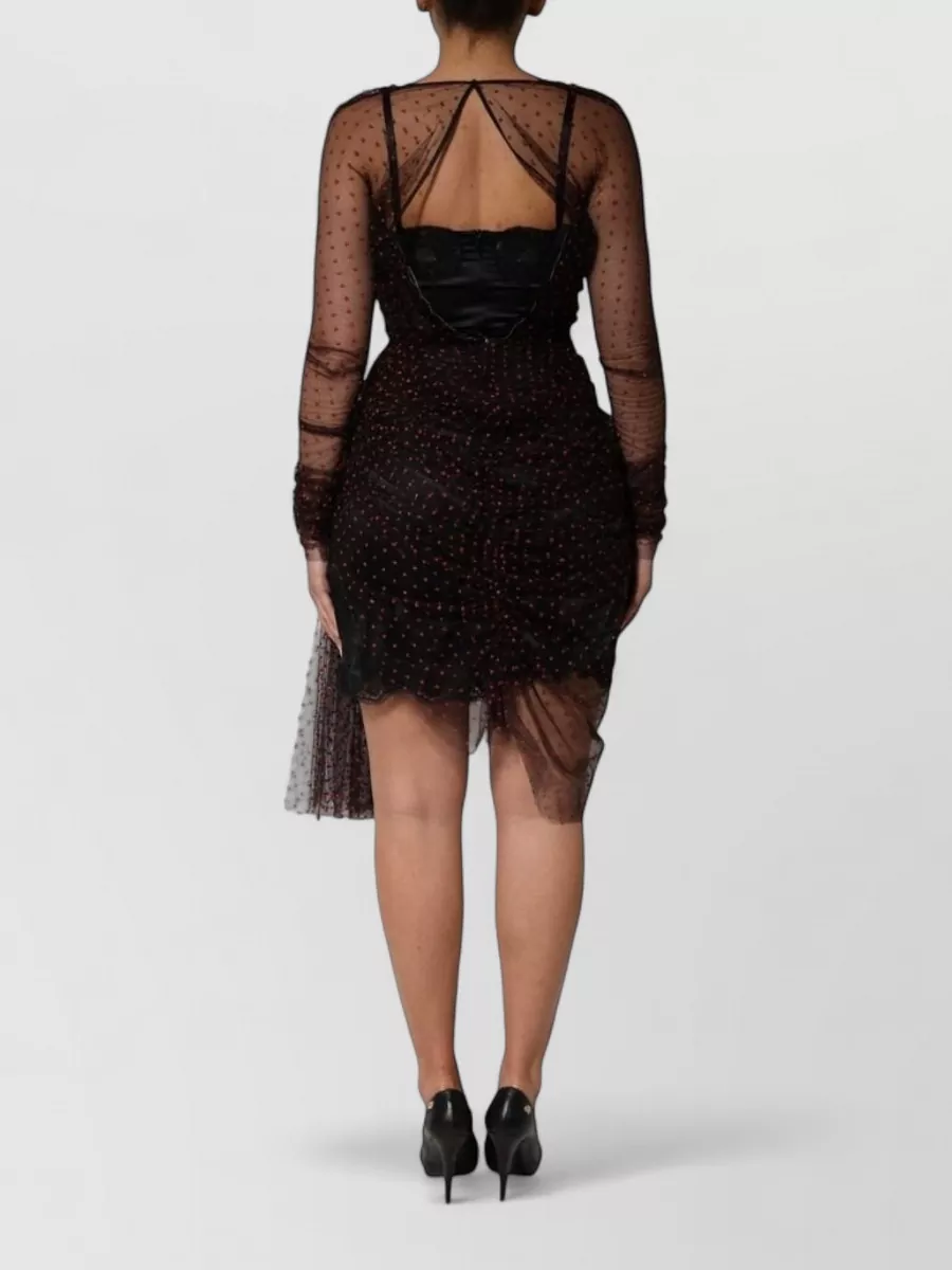 Dolce&Gabbana Silk Polka-Dot Lace-Trim Long-Sleeve Sheath Mini Dress