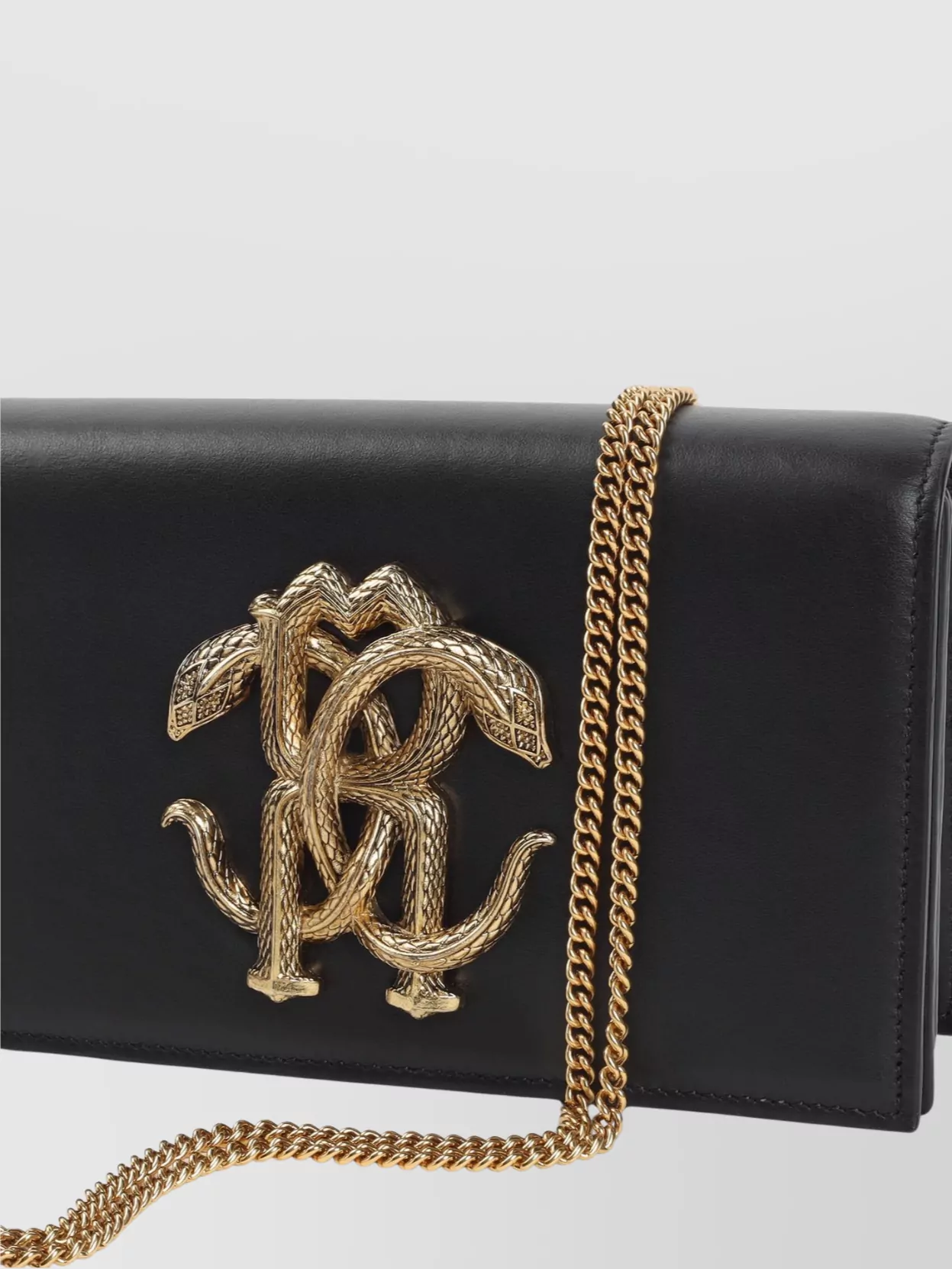 Roberto Cavalli Leather Shoulder Bag Gold-Tone Chain
