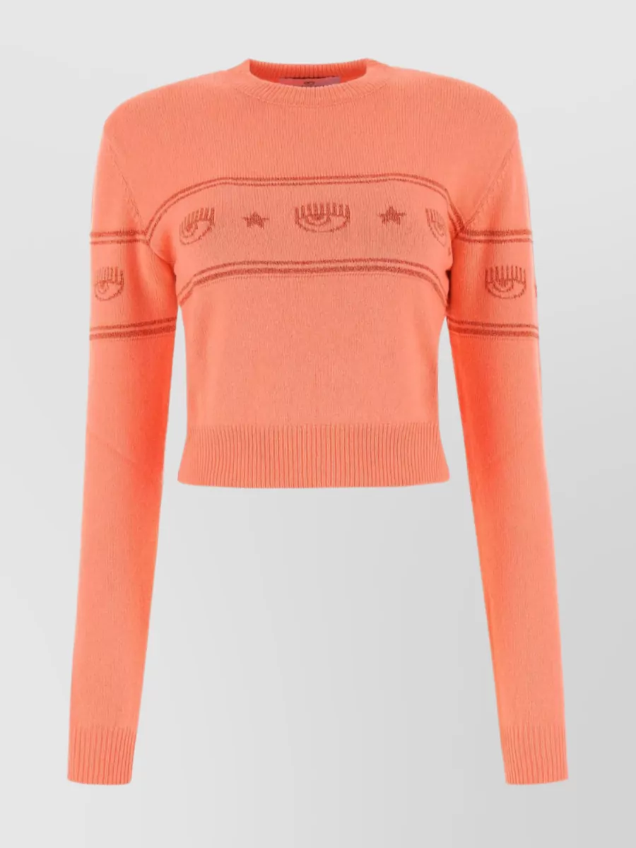 Shop Chiara Ferragni Ribbed Knit Crewneck Sweater In Pink
