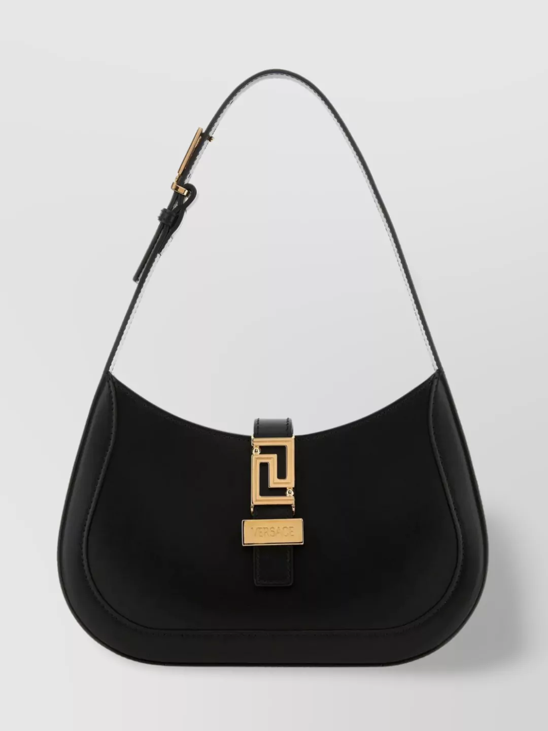 Shop Versace Curved Greca Goddess Shoulder Bag In Smooth Leather