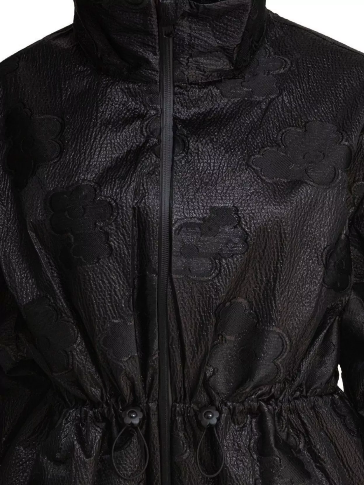 CECILIE BAHNSEN WAIST DRAWSTRING FLORAL HIGH COLLAR TEXTURED JACKET