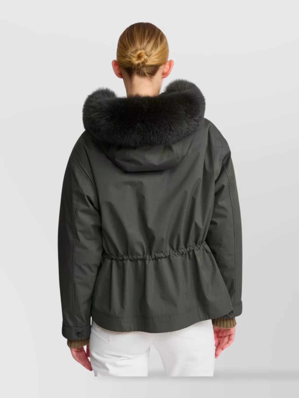 Yves Salomon Cotton Blend Short Parka With Fur Trim