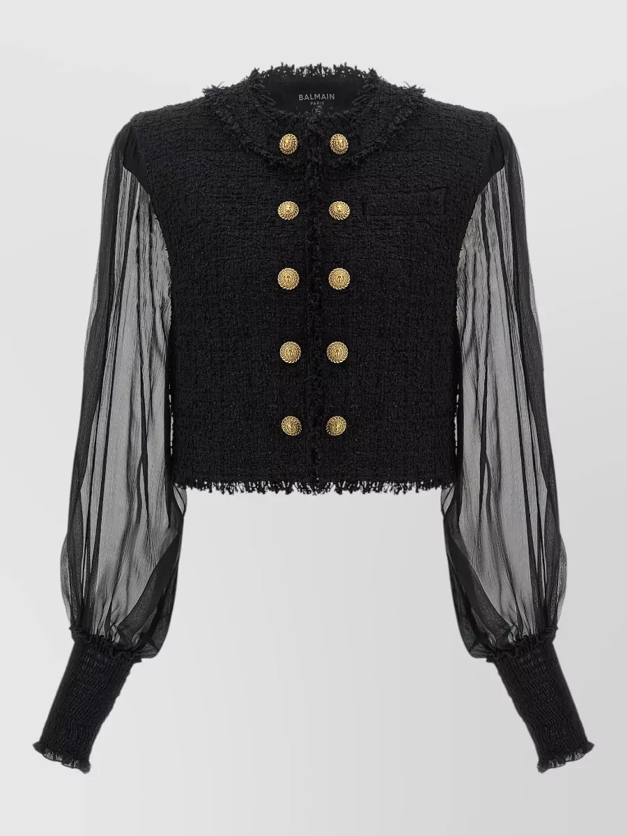 Balmain Cropped tweed double-breasted blazer
