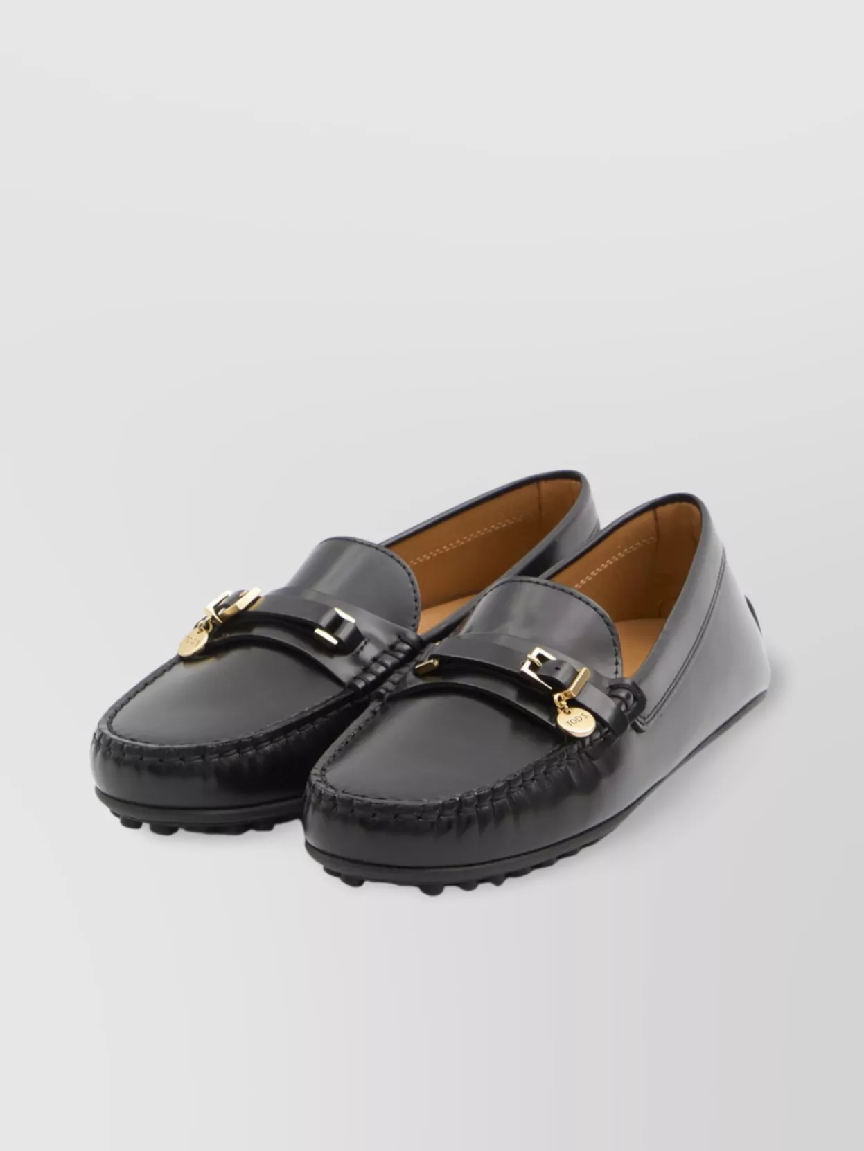Tod's Urban Brushed Leather Loafers With Decorative Strap In Black