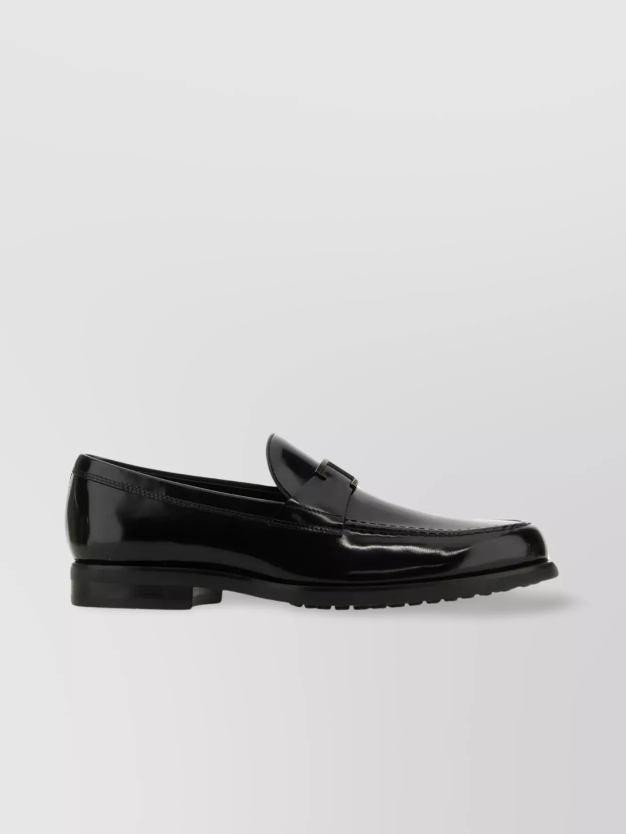 Shop Tod's Polished Leather Loafers With Metal Detail In Black