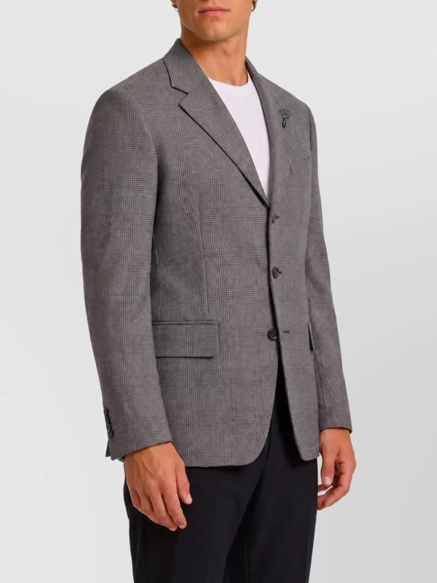 Lardini Virgin Wool Prince Of Wales Single-Breasted Tailored Jacket