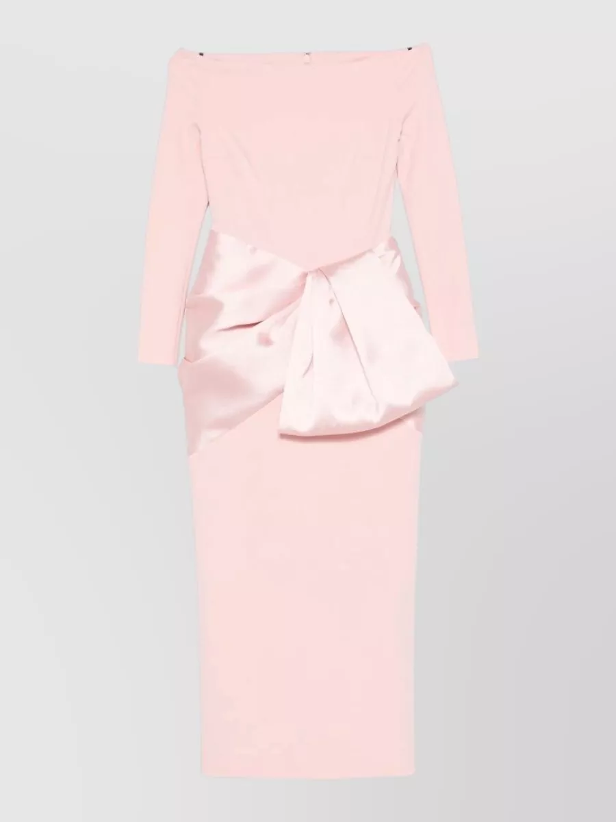 Solace London Boat neck long sleeve bow midi dress
