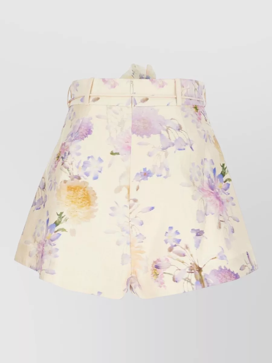 Zimmermann Silk high-rise flared floral-print tailored shorts