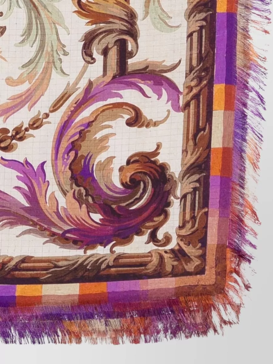 Pierre Louise Mascia Silk Stole Floral Print Fringed Edges