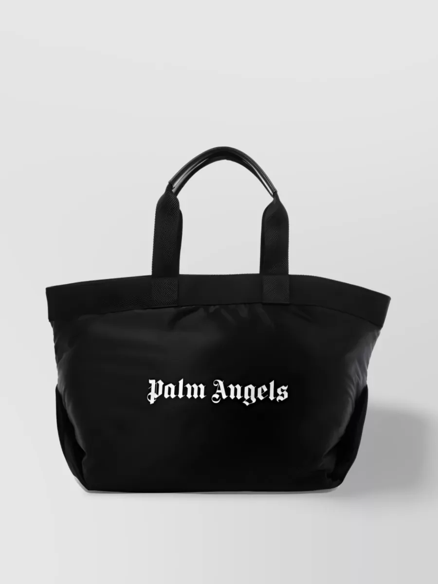 Shop Palm Angels Signature Logo Nylon Tote In Black