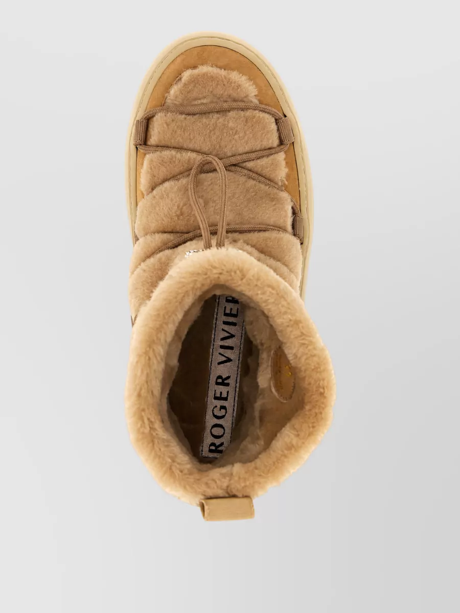 Roger Vivier Leather Fur-Trim Ankle Boots