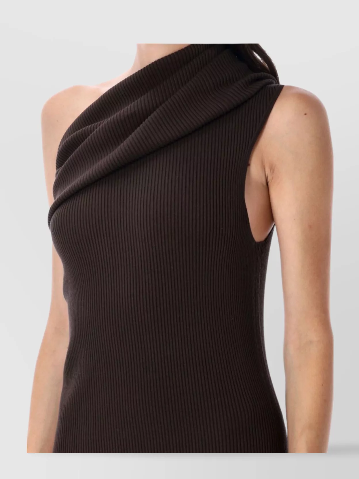 Rick Owens Athena One Shoulder Ribbed Side Slit Dress In Brown
