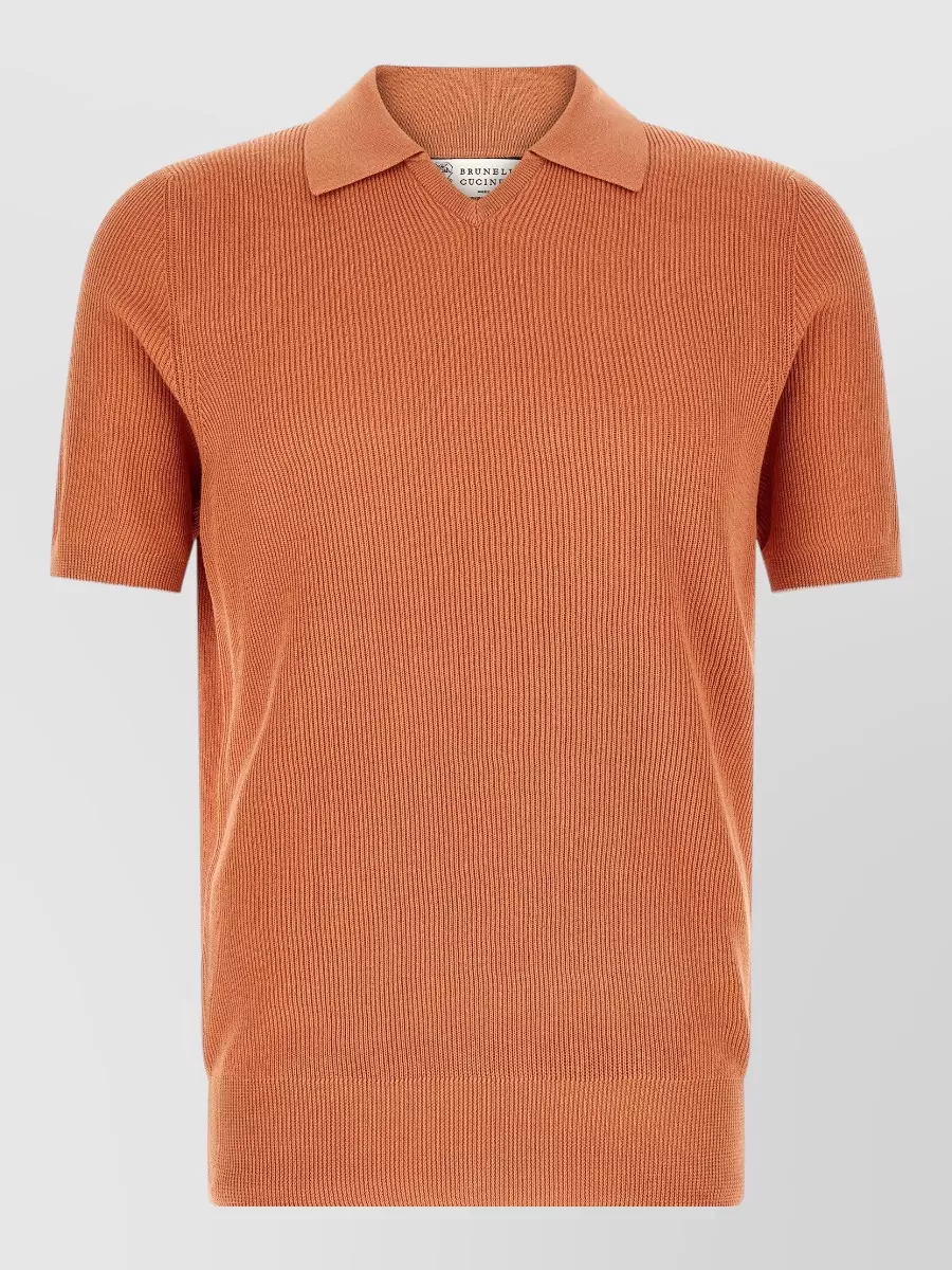 Brunello Cucinelli cotton ribbed v-neck short-sleeve polo sweater