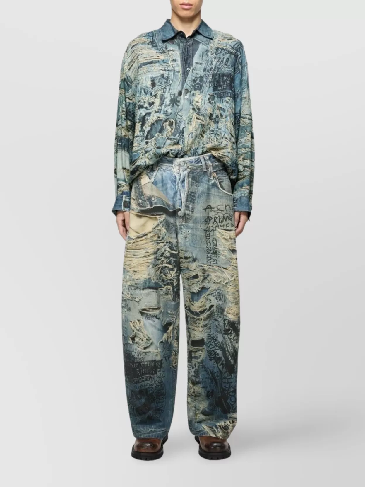 Acne Studios Casual Distressed Graphic Print Shirt