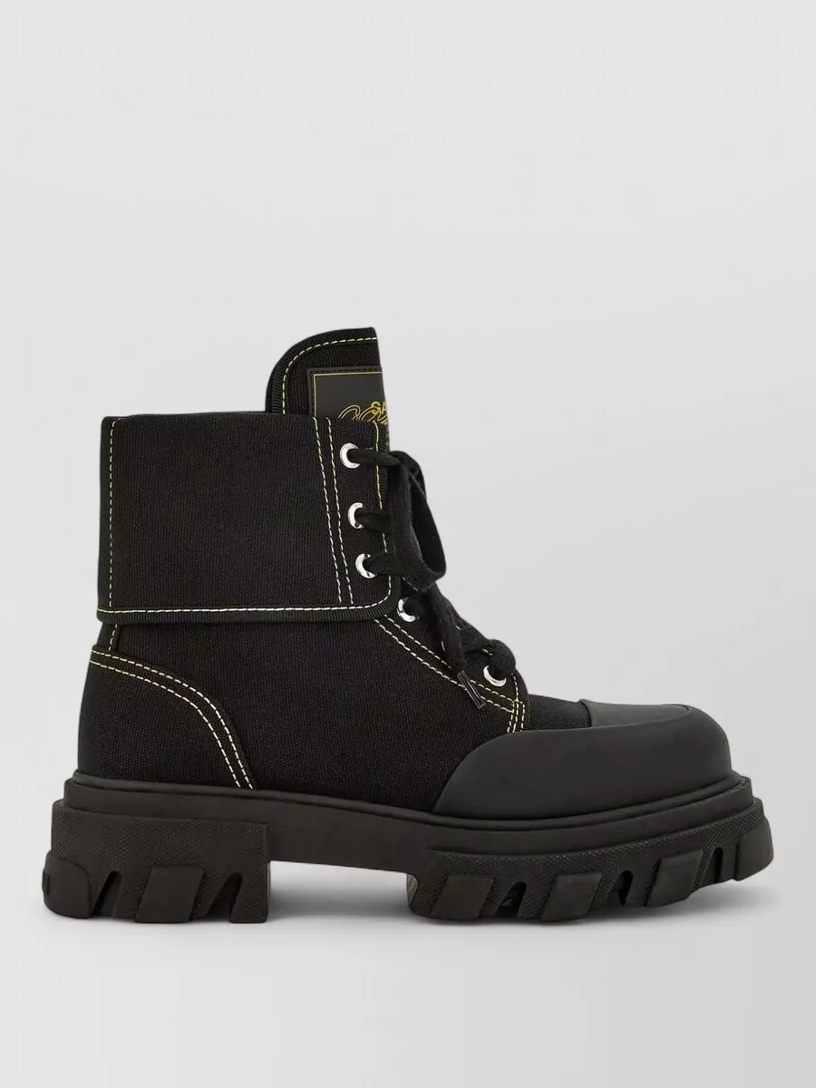 Ganni cotton lace-up ankle boots