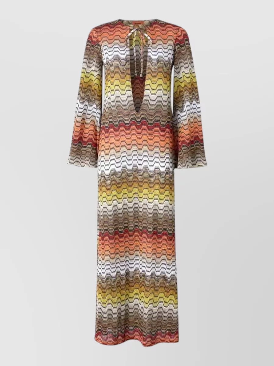 Missoni Chevron-knit long-sleeve maxi beach dress