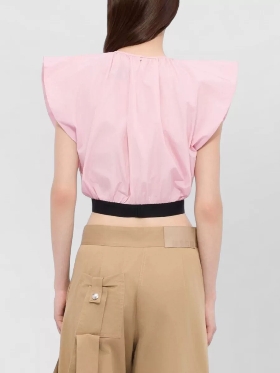 Msgm Cropped Top Sleeveless Puff Sleeves Nylon Silk