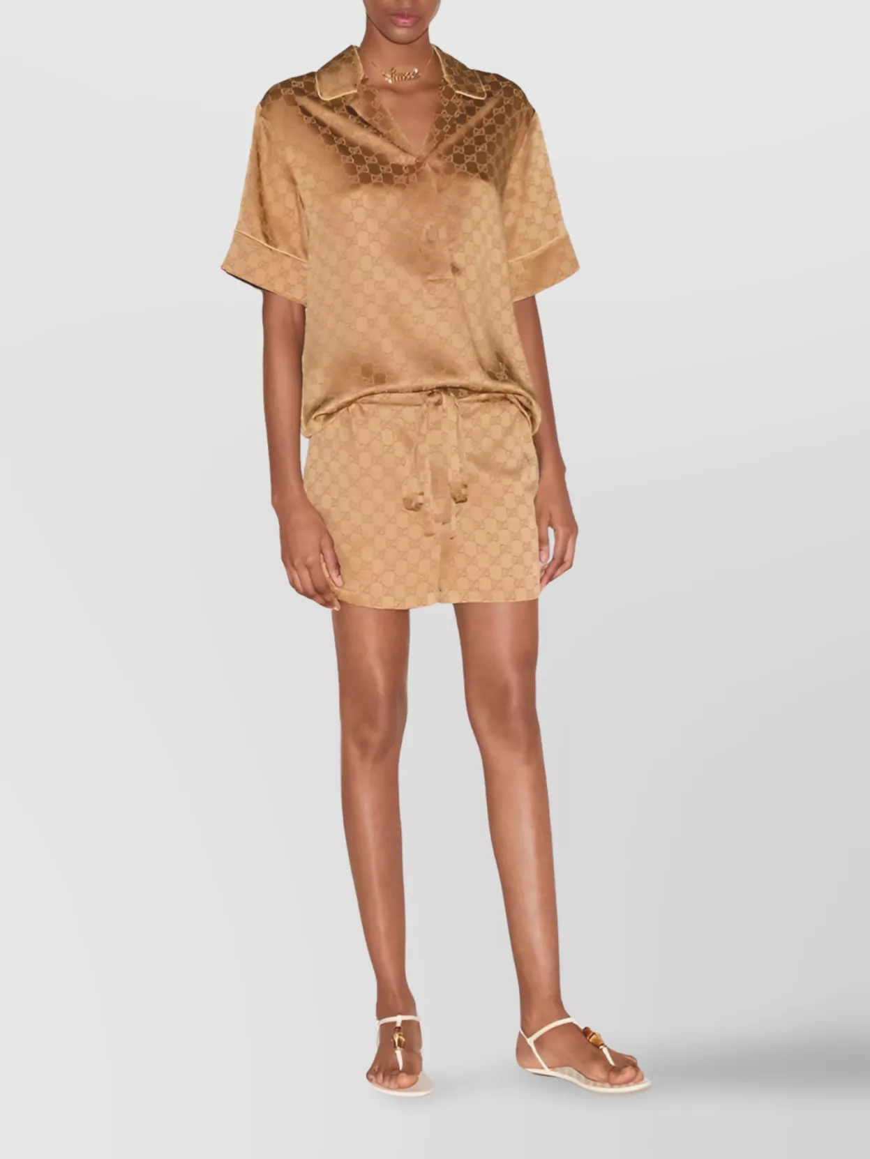 Gucci Monogram Satin Shirt Contrast Piping