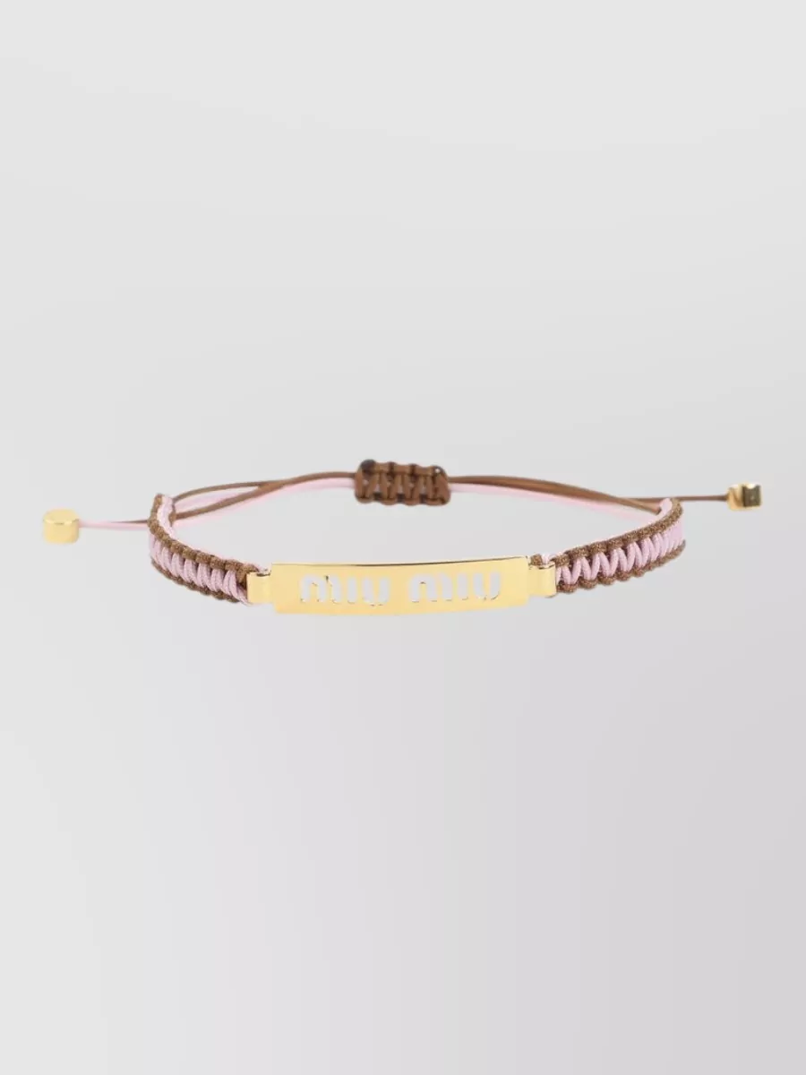 Miu Miu Braided Bracelet Adjustable Strap Gold Tone Hardware