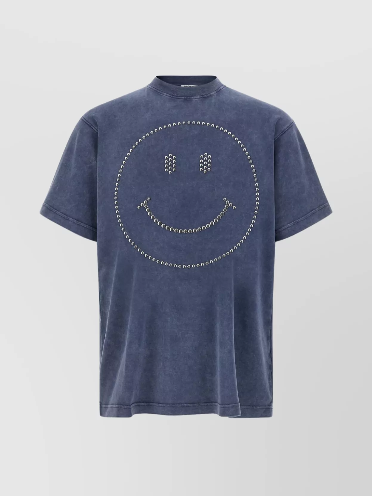 Moschino Smiley Face Studs Crew Neck T-shirt In Blue