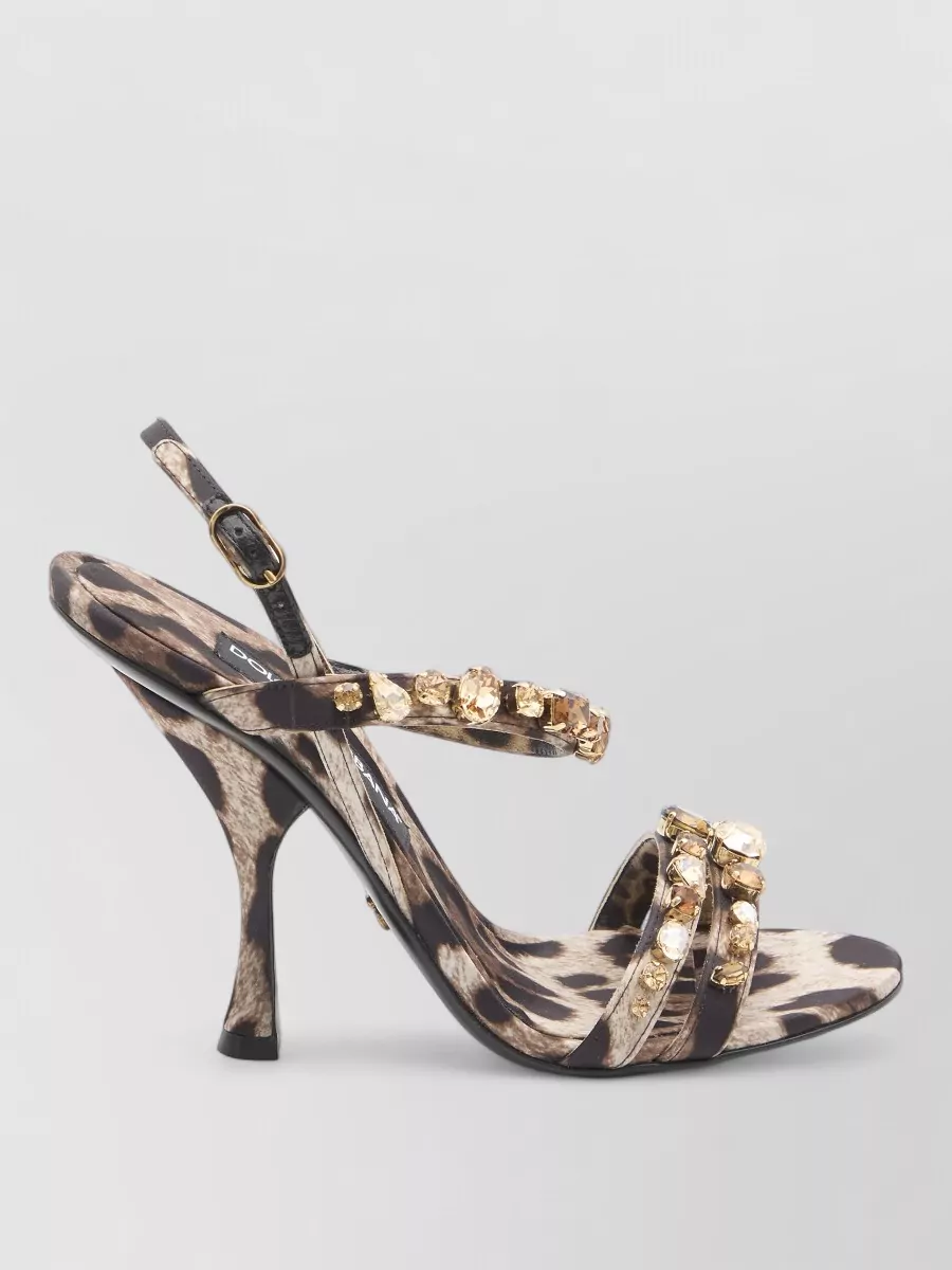 Dolce&Gabbana Leopard Satin Slingback Sandals Crystal Straps