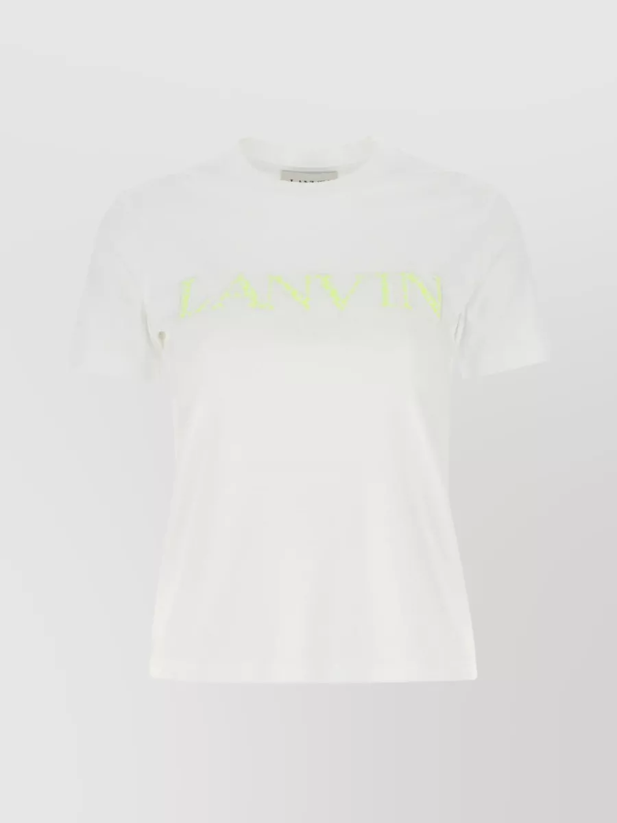 Shop Lanvin Ribbed Crew-neck Cotton T-shirt With Short Sleeves In Yellow