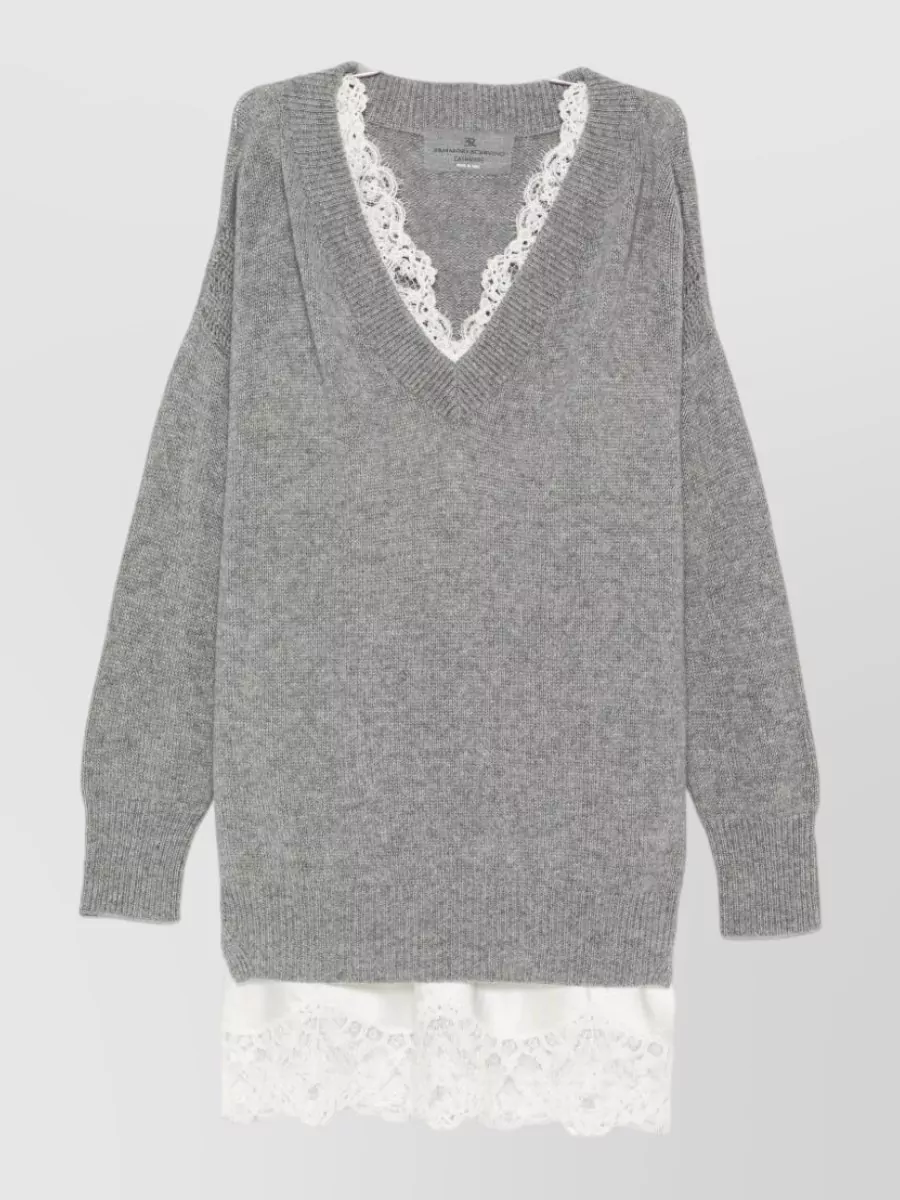 Ermanno Scervino Cashmere v-neck long-sleeve ribbed-knit mini dress