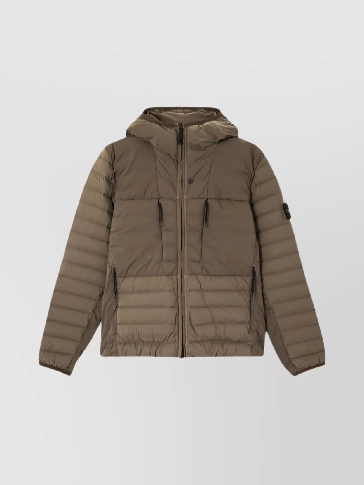 Stone Island Drawstring Hooded Quilted Side Zip Jacket In Green