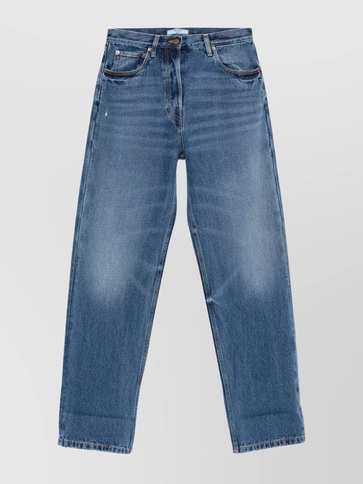 Prada Vintage Wide Leg Jeans With Used Finish In Blue