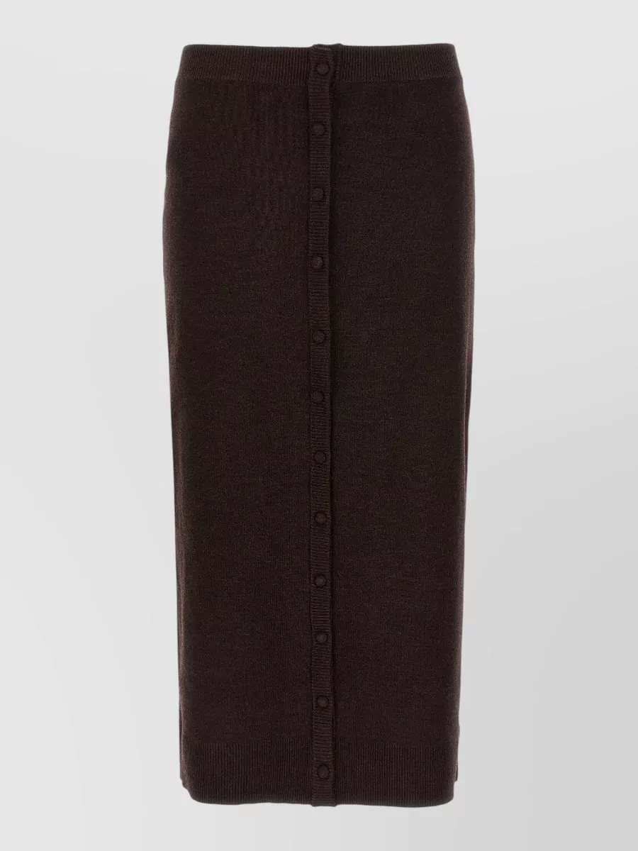 Victoria Beckham Button Detail Midi Knit Skirt In Brown