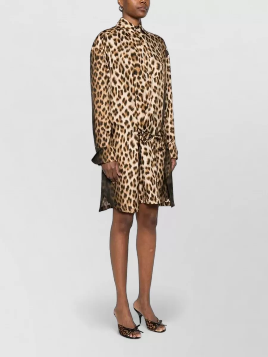 Sportmax Silk Leopard-Print Lace-Trim Knot-Detail Midi Dress