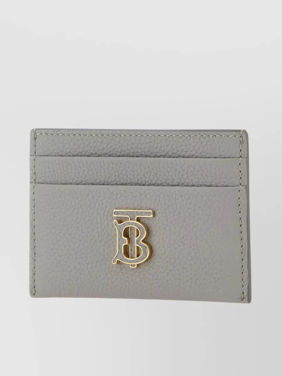 Shop Burberry Pebble Leather Textured Card Holder In Grey