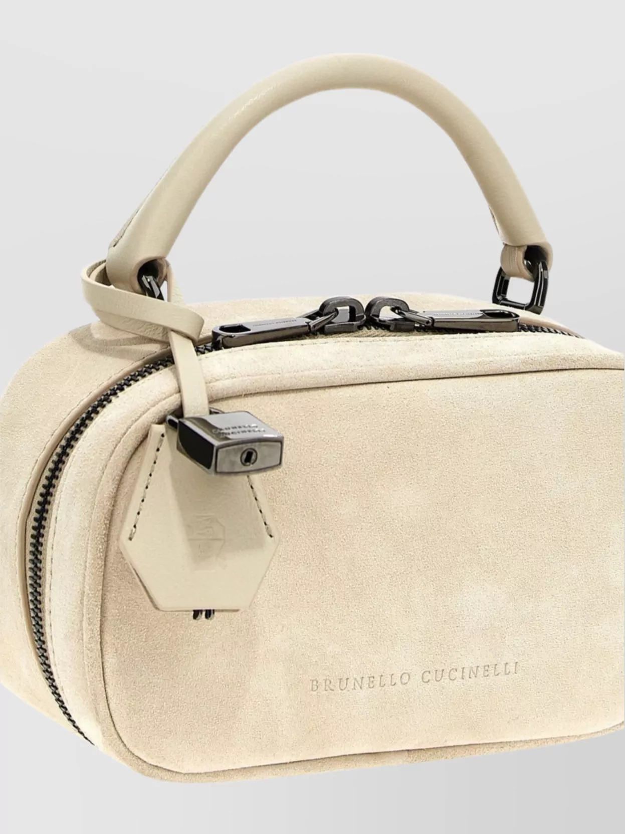 Brunello Cucinelli Small Handbag With Suede Finish And Detachable Strap In Neutrals