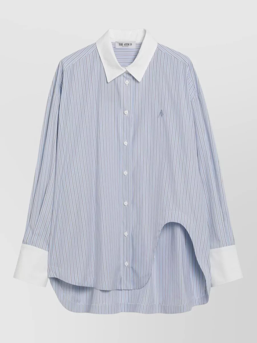 Attico Long Sleeve Striped Shirt Collared Neck In Blue