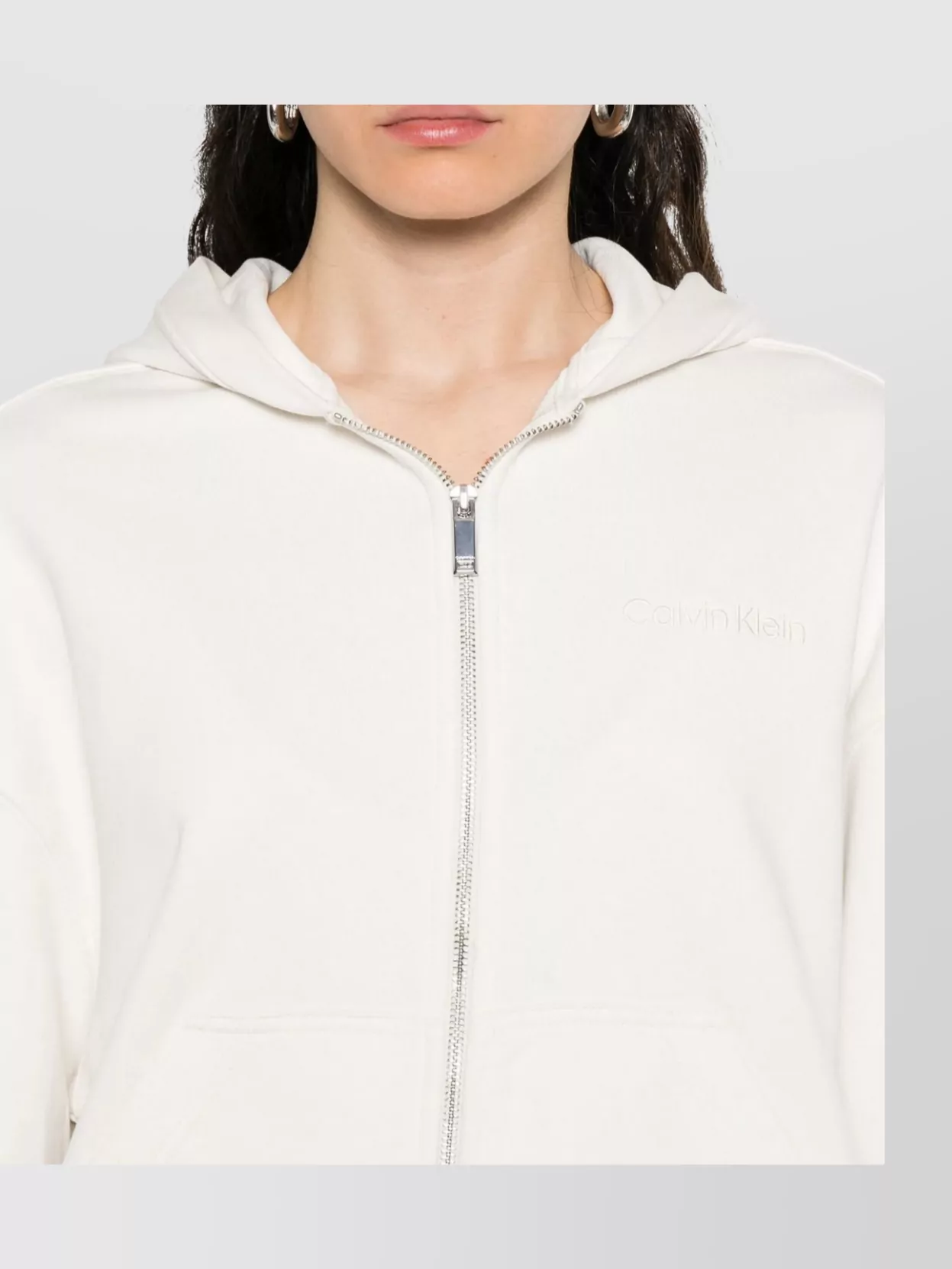 Calvin Klein Ribbed Finish Hooded Zip-Up Sweater