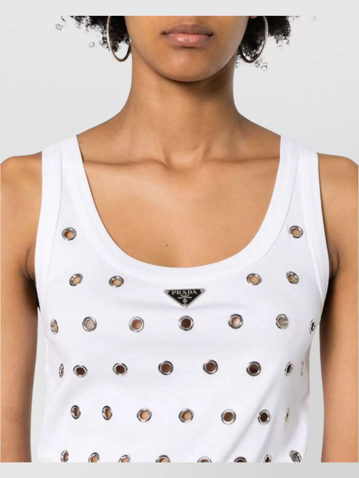 Prada Tank Top In Cotton Jersey With Metal Eyelet Detailing