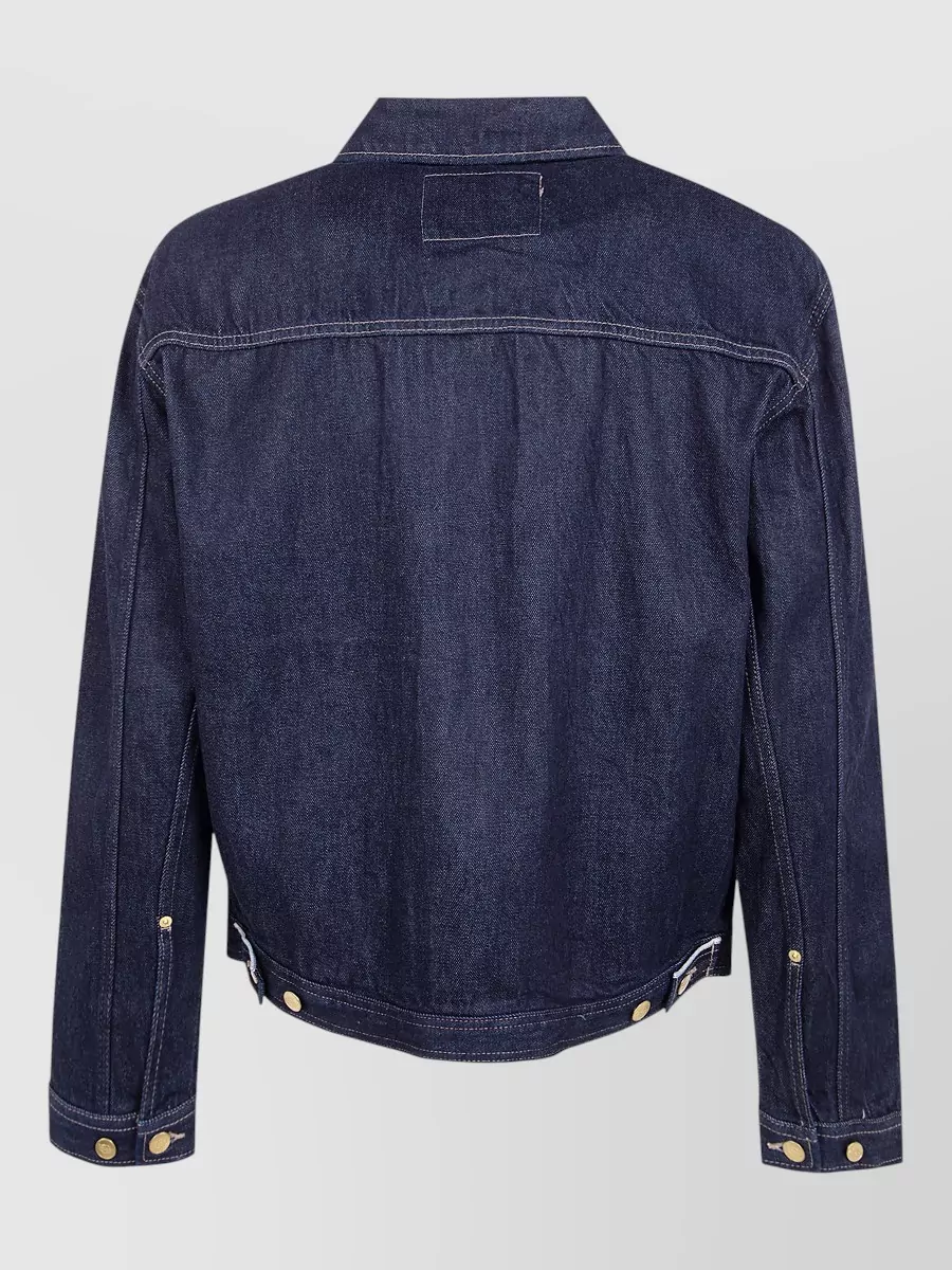 Dickies Pleated Denim Jacket Front Pockets Stitching In Blue