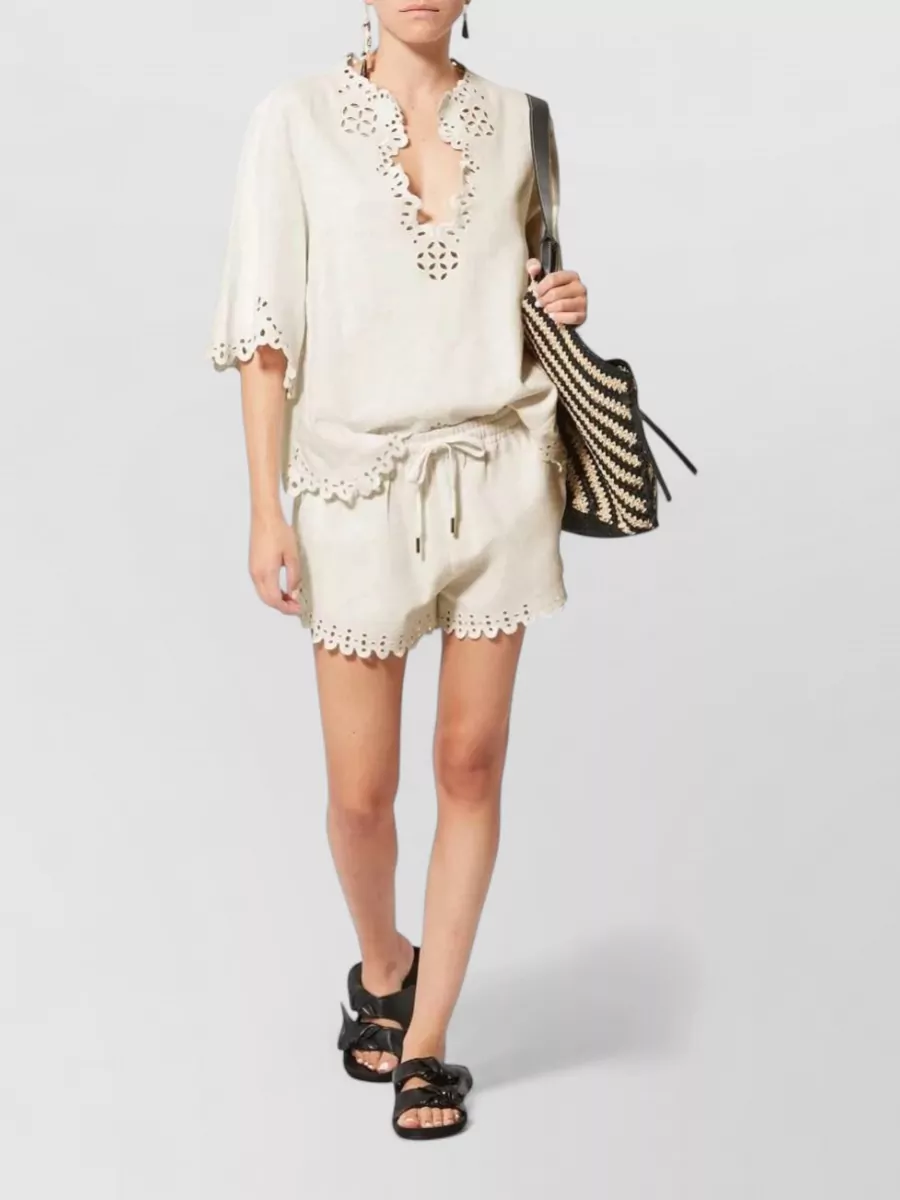 Isabel Marant Etoile Cotton Eyelet Drawstring Shorts