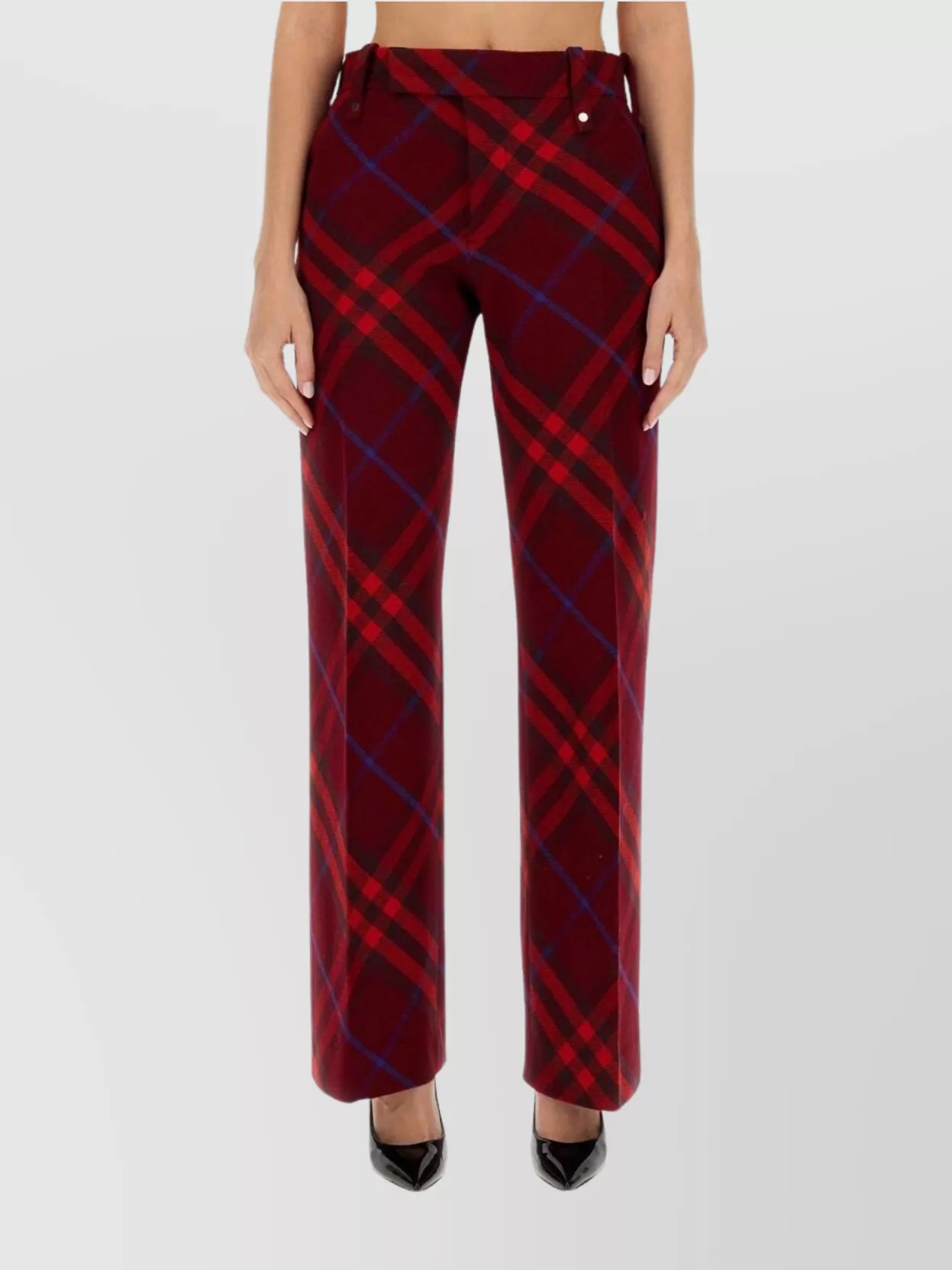 Burberry Plaid Red Wool Pants With High Waist And Straight Legs In Red