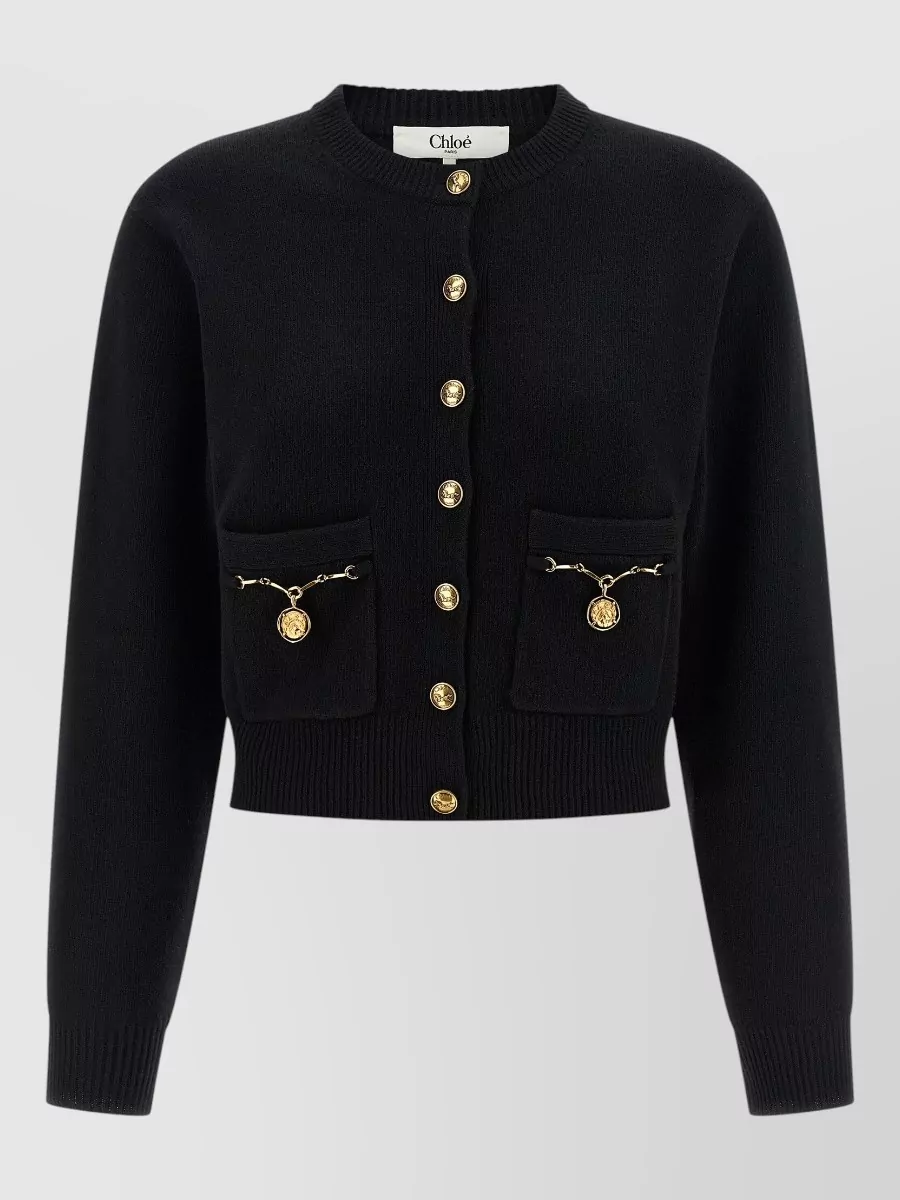 Chloé Cashmere wool cropped crew neck cardigan
