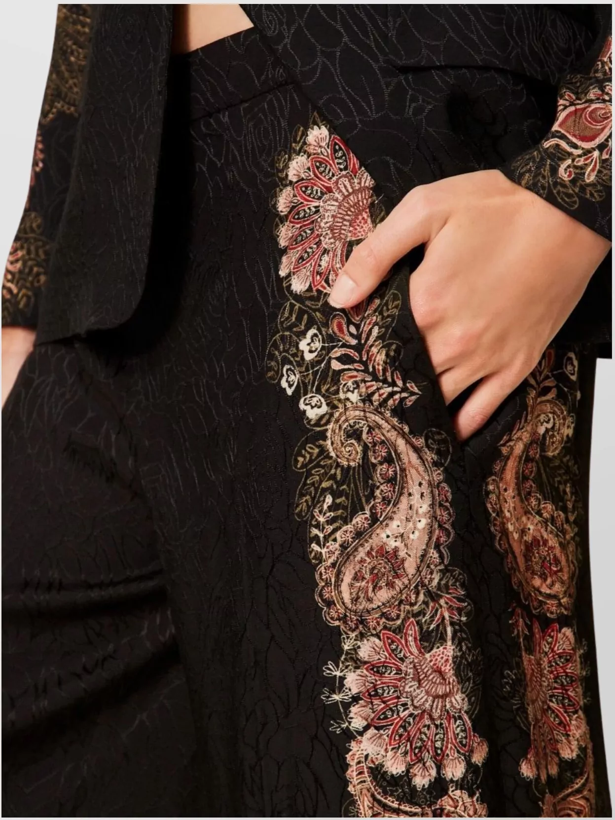 Twin-Set High Waist Wide-Leg Trousers Paisley Embroidery