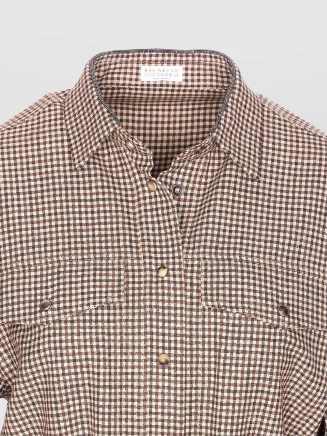 Brunello Cucinelli Check Shirt With Belted Waist And Pockets In Neutral