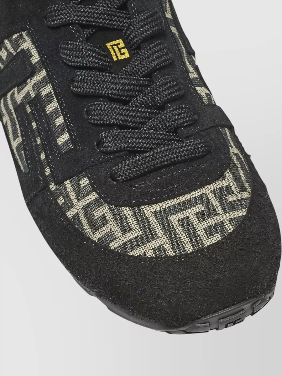 Balmain Racer 45 Monogram Jacquard Lace Up Sneakers