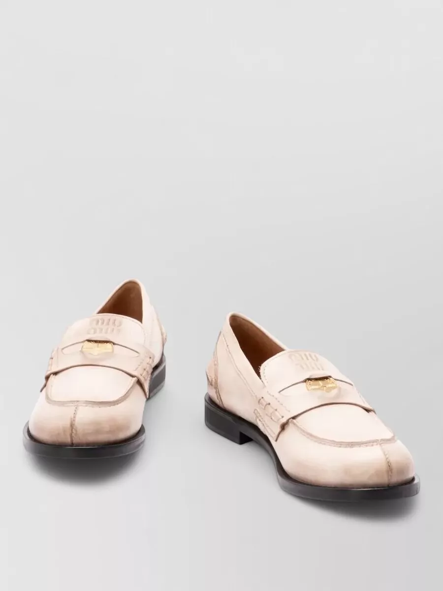 Miu Miu Leather Penny Loafers Goldtone Detail