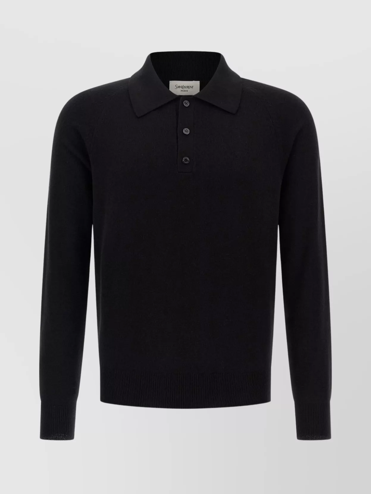Saint Laurent Wool Polo Shirt Cuffs Ribbed In Black