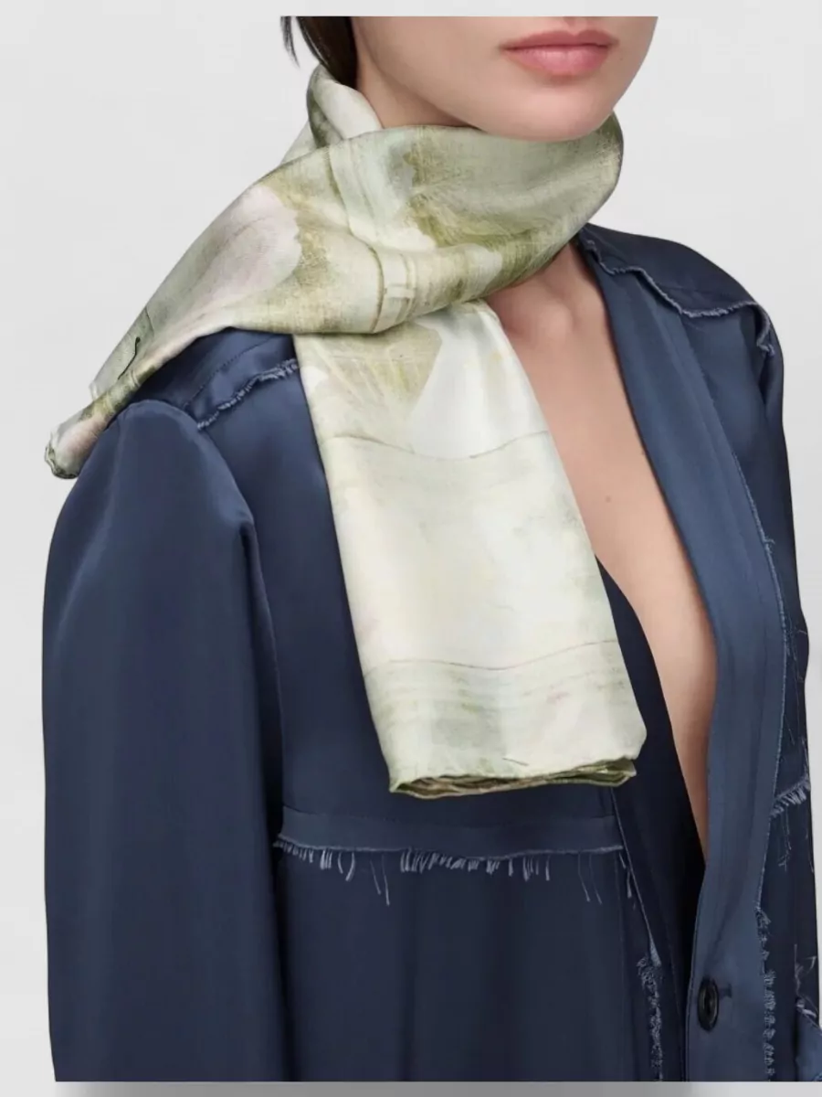 Maison Margiela Rectangular Lightweight Scarf Soft Floral Pattern In Green