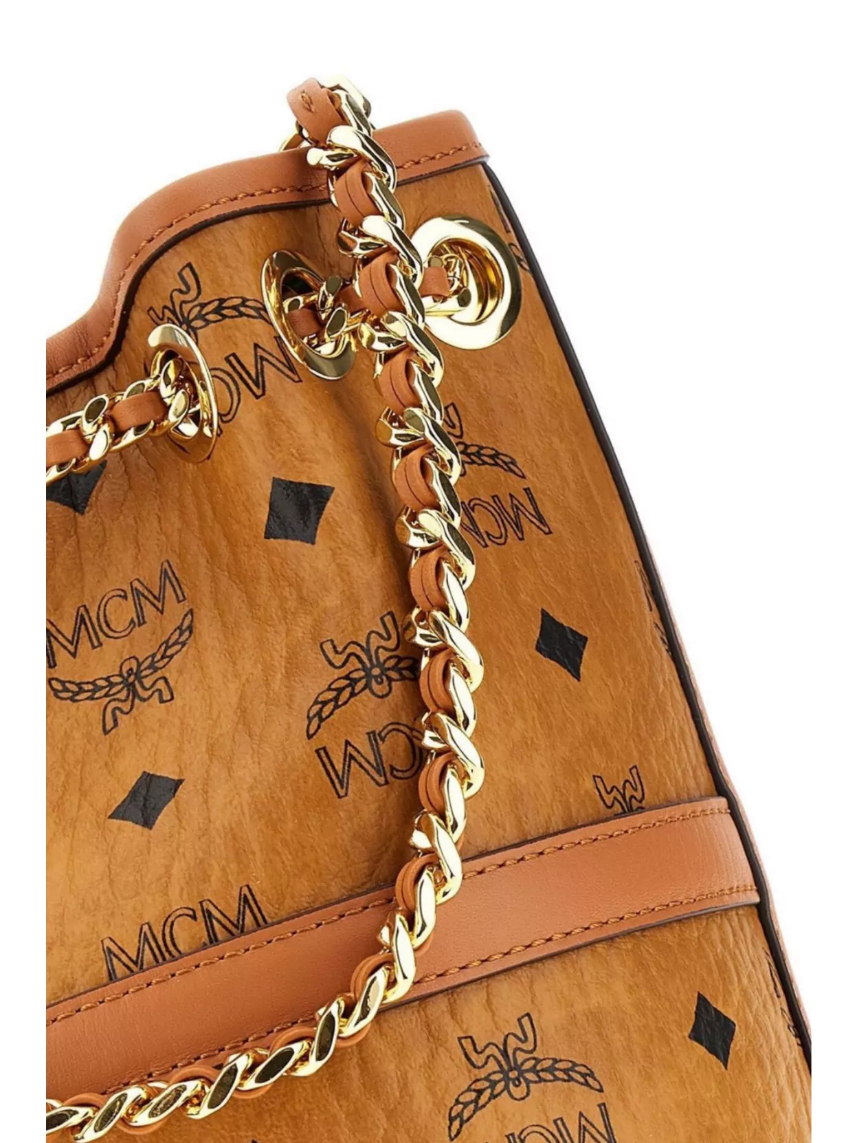 Mcm Chain Bucket Bag With Printed Synthetic Leather