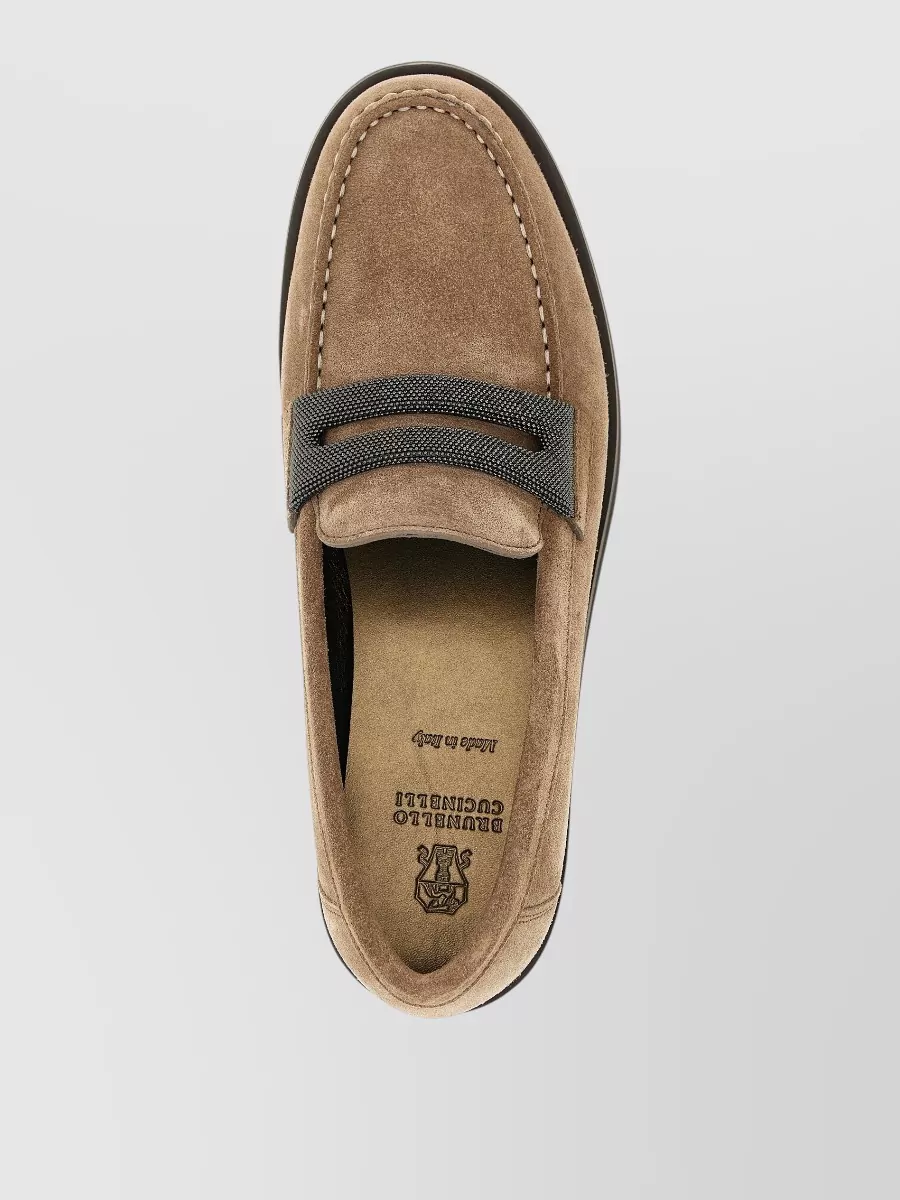 Brunello Cucinelli Clamp Detail Suede Strap Loafer Shoes